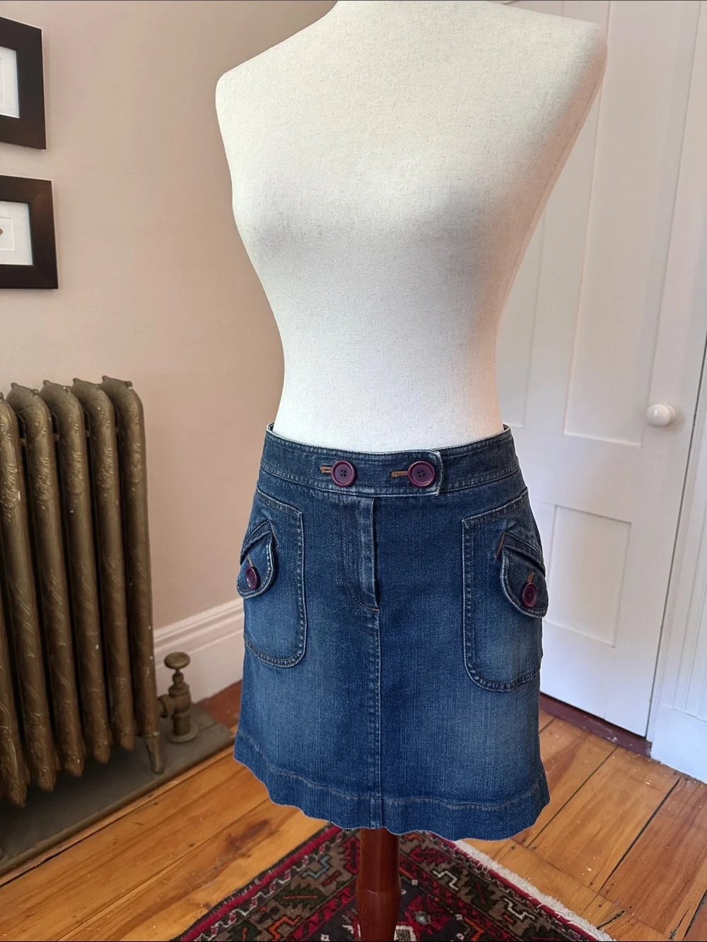 LOFT Mod Denim Mini Skirt with Button Pocket Details